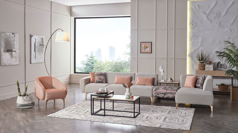 Orleon Wohnlandschaft Modular - Taupe - Eiche-Füße