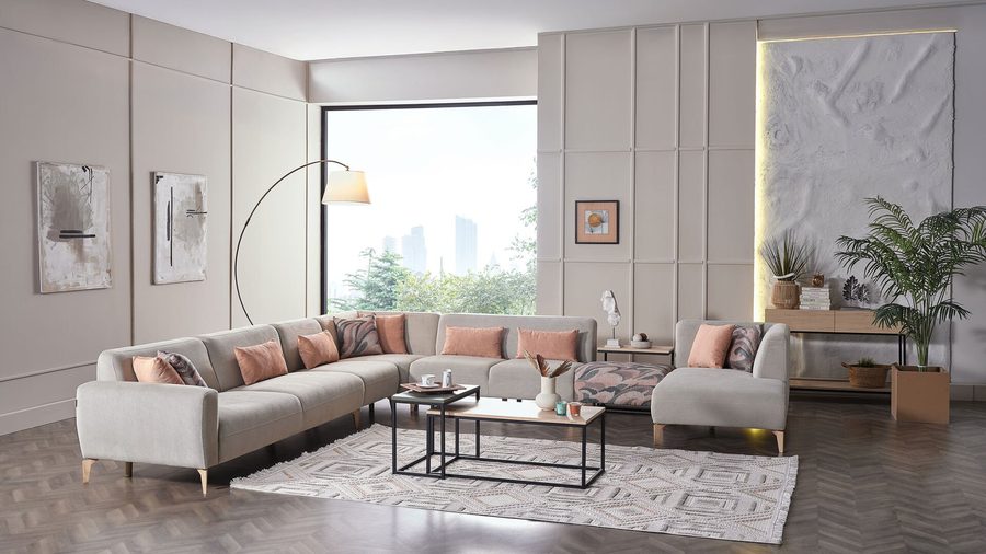 Orleon Wohnlandschaft Modular - Taupe - Eiche-Füße