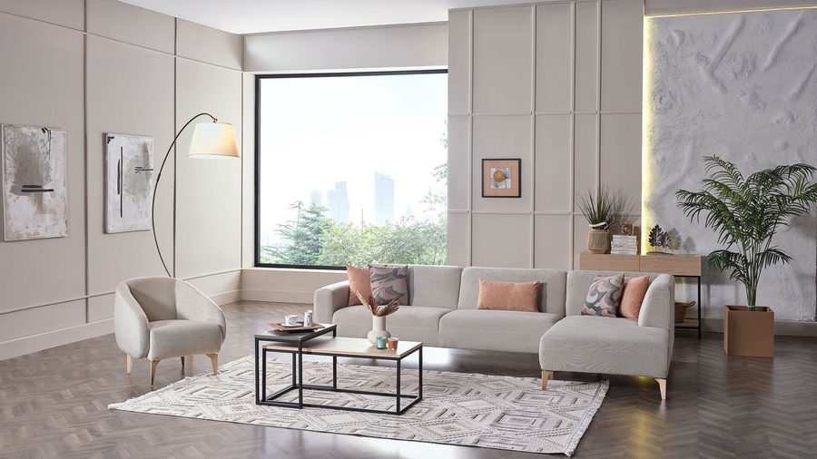 Orleon Wohnlandschaft Modular - Taupe - Eiche-Füße