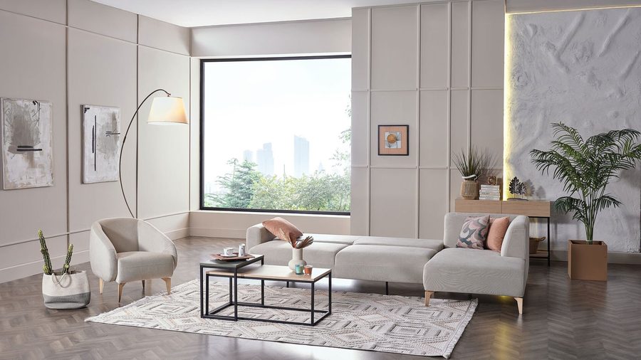 Orleon Wohnlandschaft Modular - Taupe - Eiche-Füße