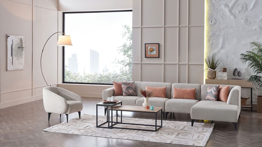 Orleon Wohnlandschaft Modular - Taupe - schwarze Füße