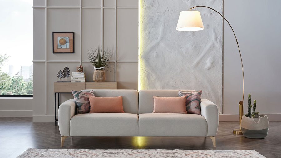 Orleon 3-Sitzer Sofa - Taupe - Eiche-Füße