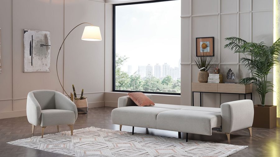 Orleon 3-Sitzer Sofa - Taupe - Eiche-Füße