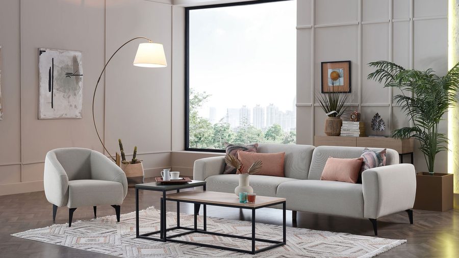 Orleon 3-Sitzer Sofa - Taupe - schwarze Füße