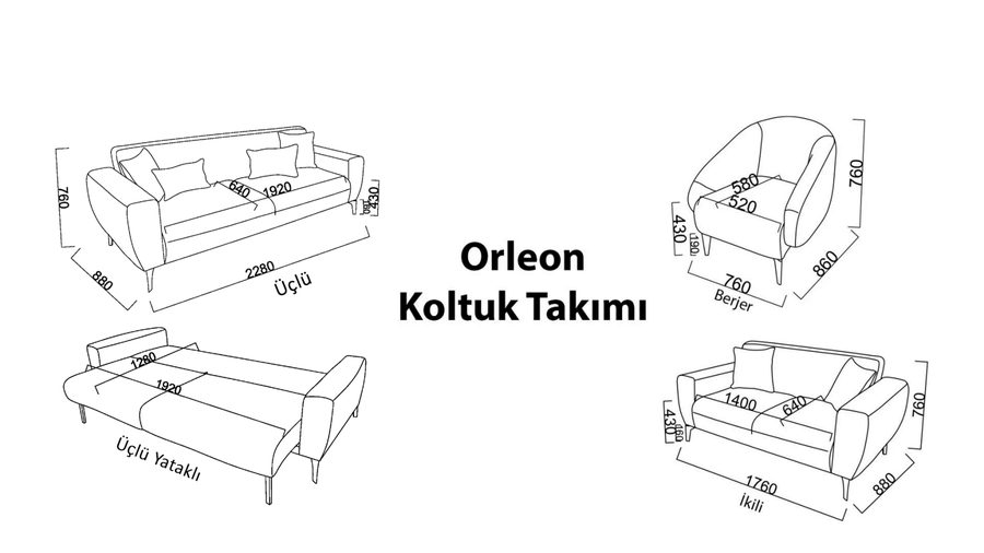 Orleon 3-Sitzer Sofa - Taupe - schwarze Füße