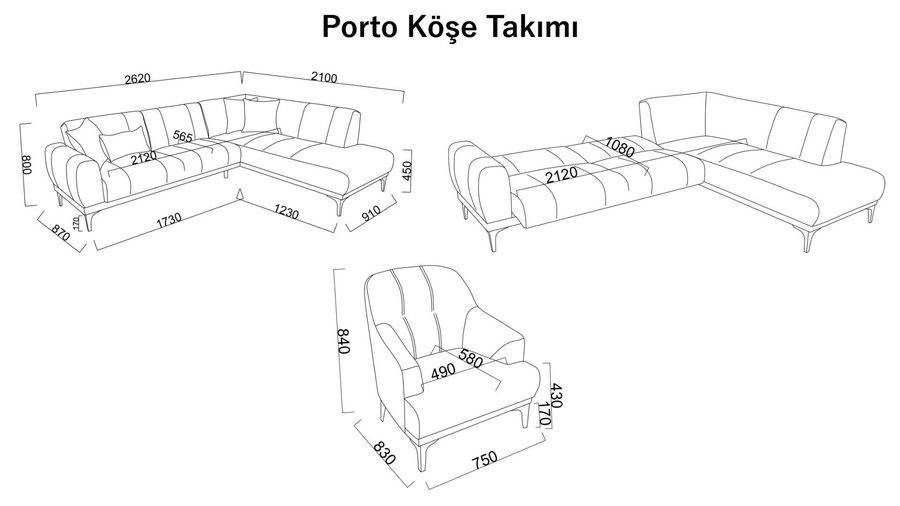 Porto Ecksofa - Grau