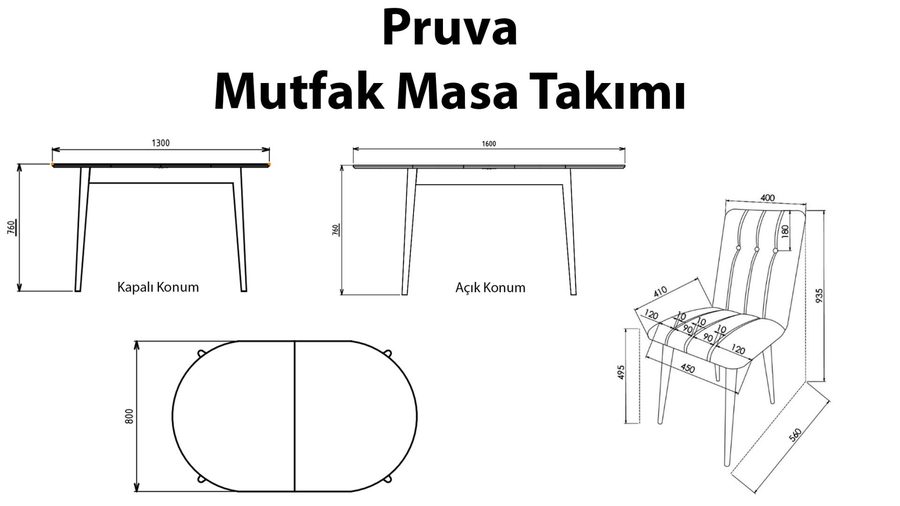 Pruva Küchentisch-Set Anthrazit