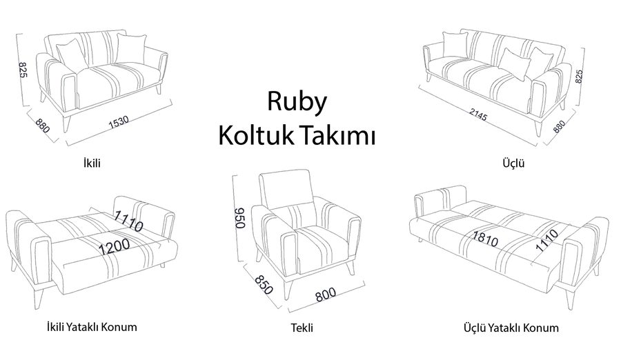 Ruby 3-Sitzer Sofa - Bordo Zierkissen