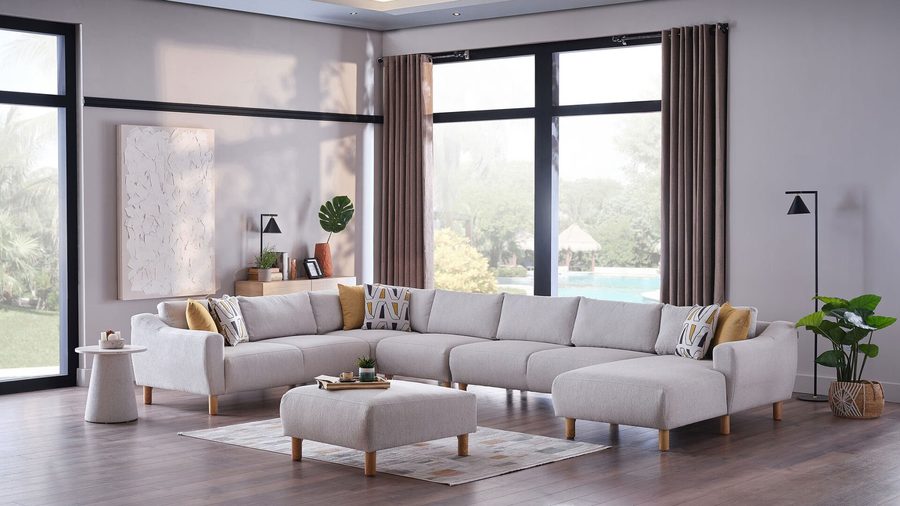 Sanvela Wohnlandschaft Modular - Creme - Eiche-Füße