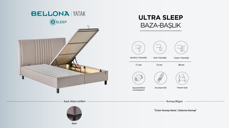 Ultra Sleep Bettbox-Set mit Kopfteil und Matratze 160x200