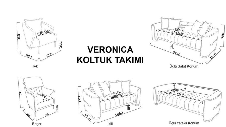 Veronica 3-Sitzer Sofa - Creme