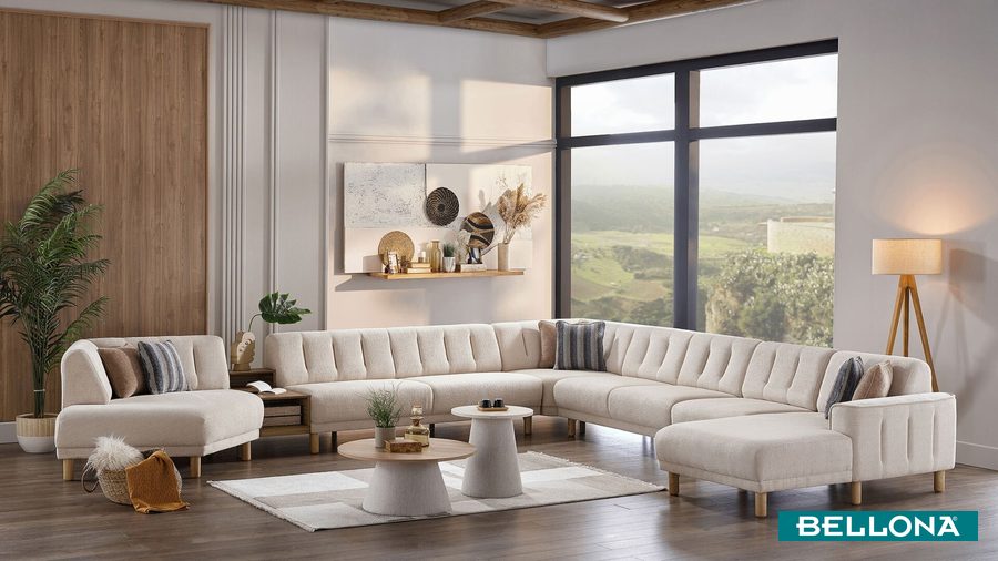 Atlanta Wohnlandschaft Modular - Creme - Eiche-Füße von Bellona