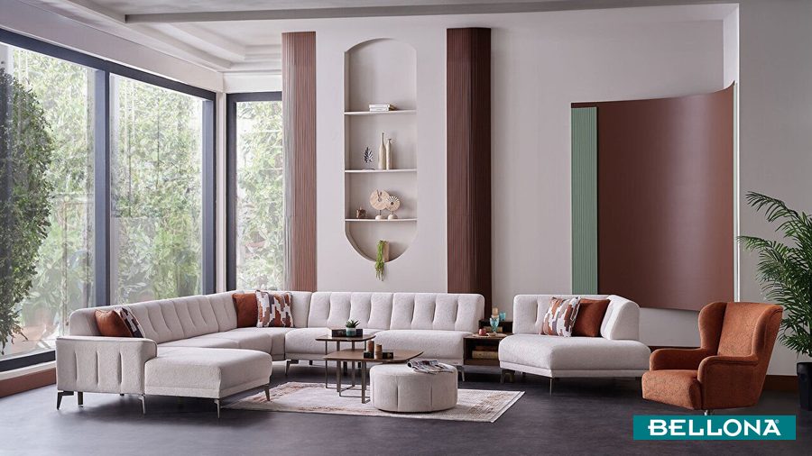 Atlanta Wohnlandschaft Modular - Creme - Bronze-Füße von Bellona