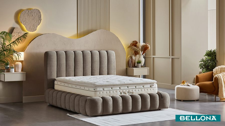 Bio Natura mit Kopfteil Bettgestell Set - Taupe von Bellona