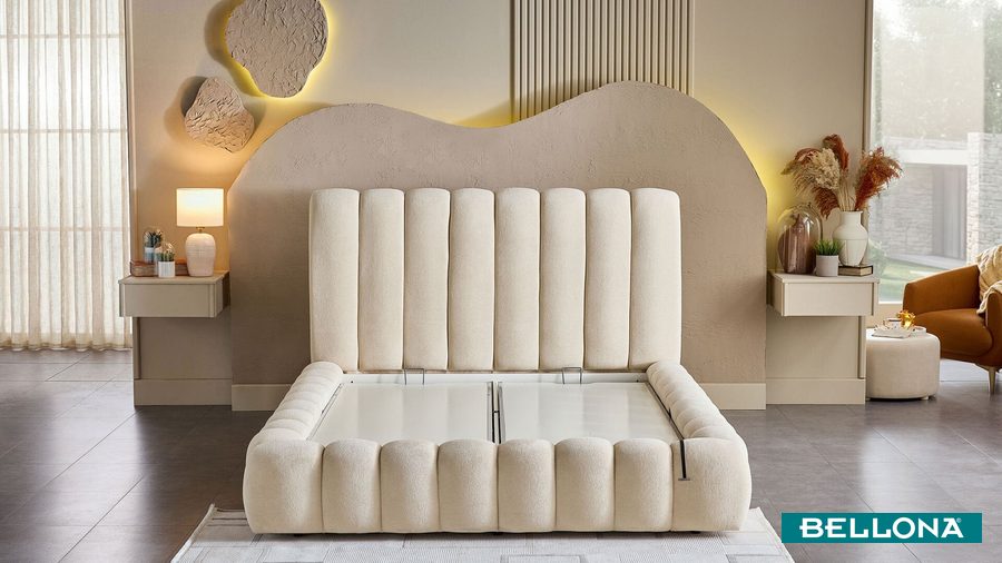 Bio Natura mit Kopfteil Bettgestell Set - Beige von Bellona