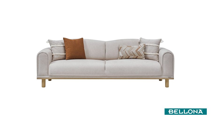 Boheems 3-Sitzer Sofa - Creme - Ziegelrot Zierkissen von Bellona