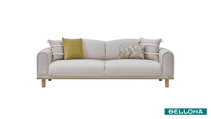 Boheems 3-Sitzer Sofa - Creme - Gelb Zierkissen von Bellona
