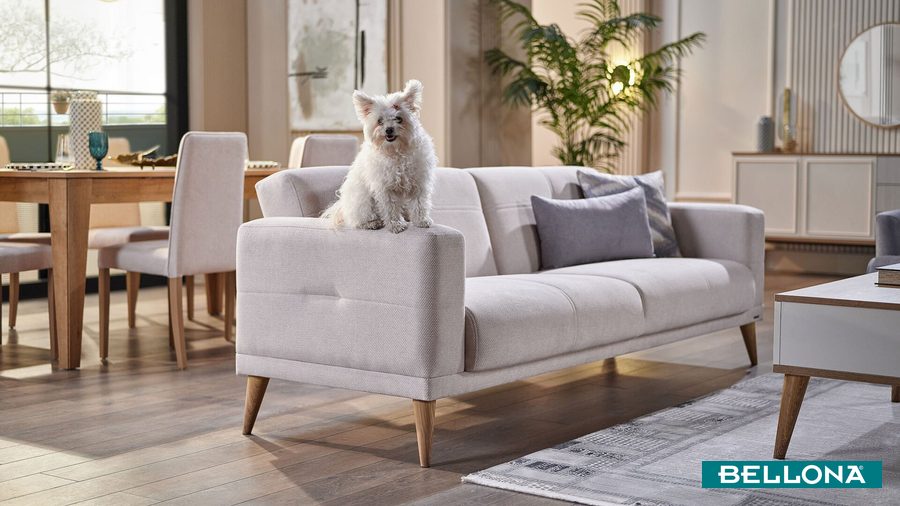 Caldera 3-Sitzer Sofa - Creme - Eiche-Füße von Bellona
