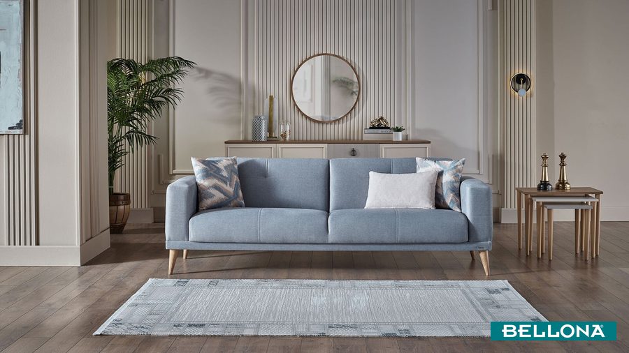 Caldera 3-Sitzer Sofa - Blau - Eiche-Füße von Bellona