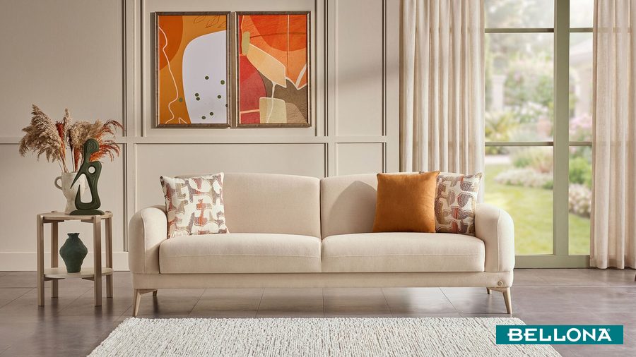 Livora 3-Sitzer Sofa - Beige - Eiche-Füße von Bellona