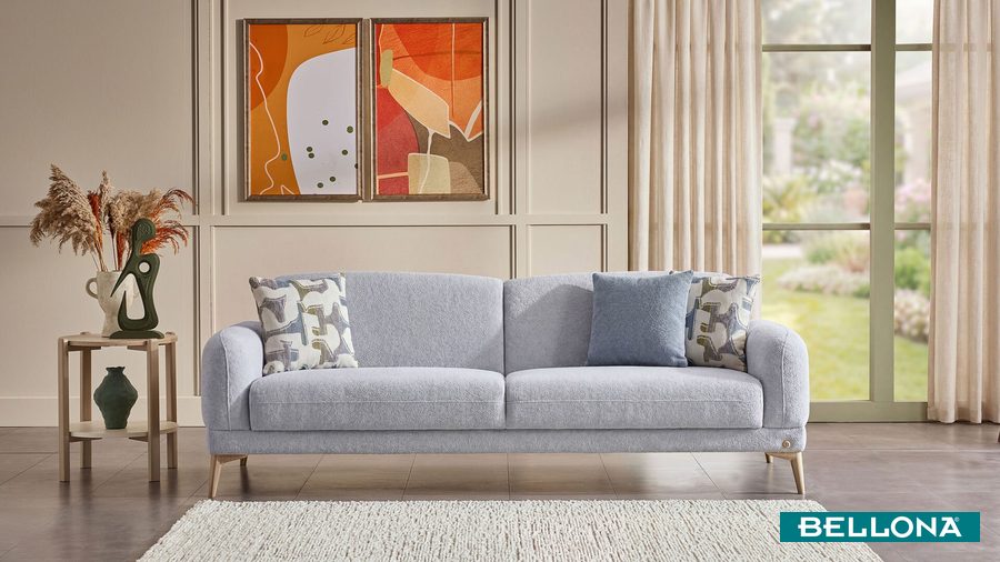 Livora 3-Sitzer Sofa - Grau - Eiche-Füße von Bellona
