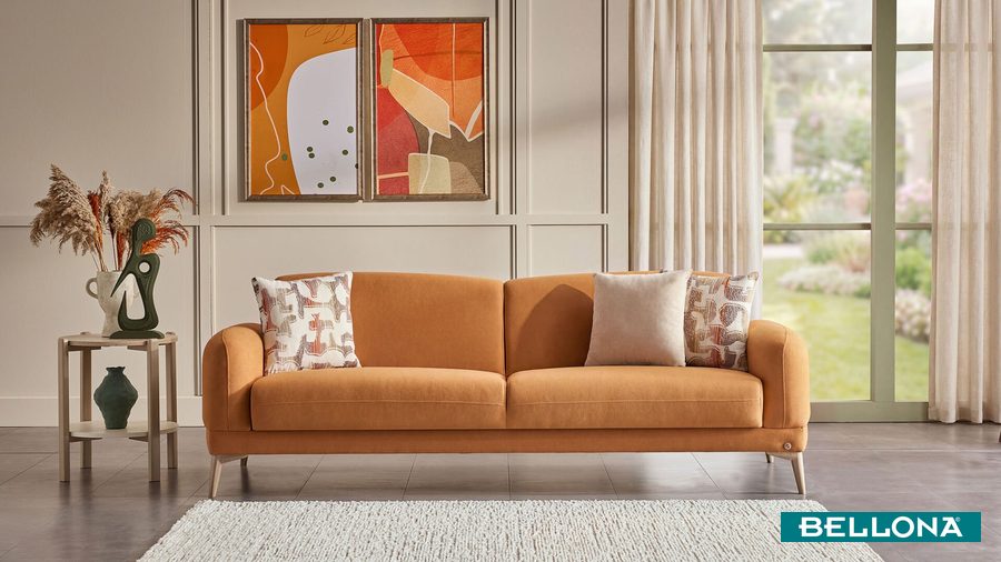 Livora 3-Sitzer Sofa - Ziegelrot - Eiche-Füße von Bellona