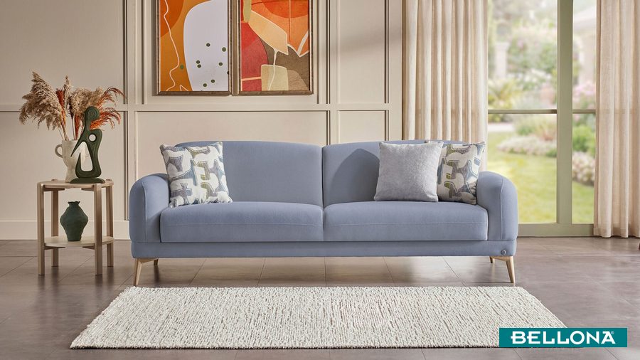 Livora 3-Sitzer Sofa - Blau - Eiche-Füße von Bellona