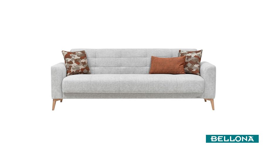 Luis 3-Sitzer Sofa - Stein Grau - Eiche-Füße von Bellona