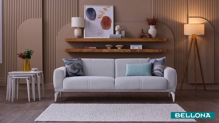Majer S 3-Sitzer Sofa - Grau - weiße Füße von Bellona