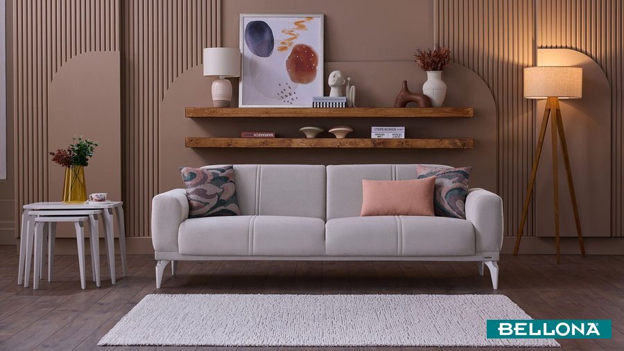Majer S 3-Sitzer Sofa - Taupe - weiße Füße von Bellona