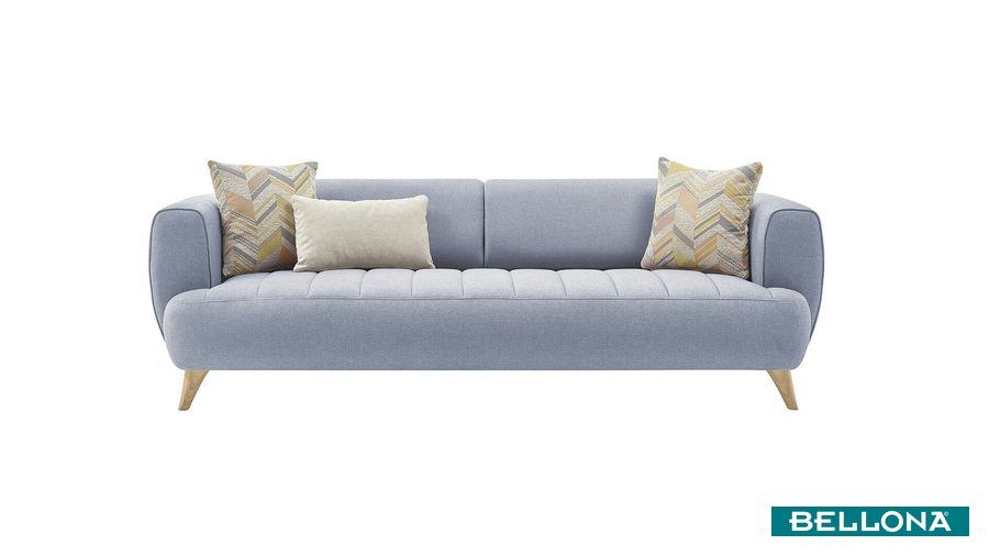 Mona 3-Sitzer Sofa - Blau - Eiche-Füße von Bellona