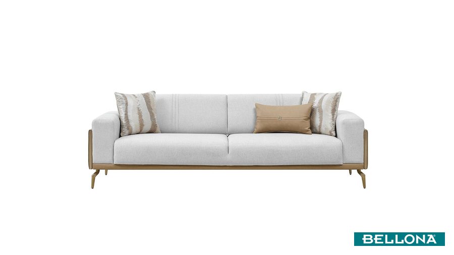 Montella 3-Sitzer Sofa - Taupe - Braun - goldene Füße von Bellona