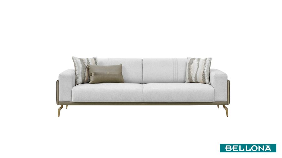 Montella 3-Sitzer Sofa - Taupe - Grün - goldene Füße von Bellona