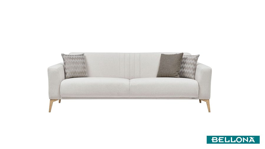Nadia 3-Sitzer Sofa - Creme - Eiche-Füße von Bellona