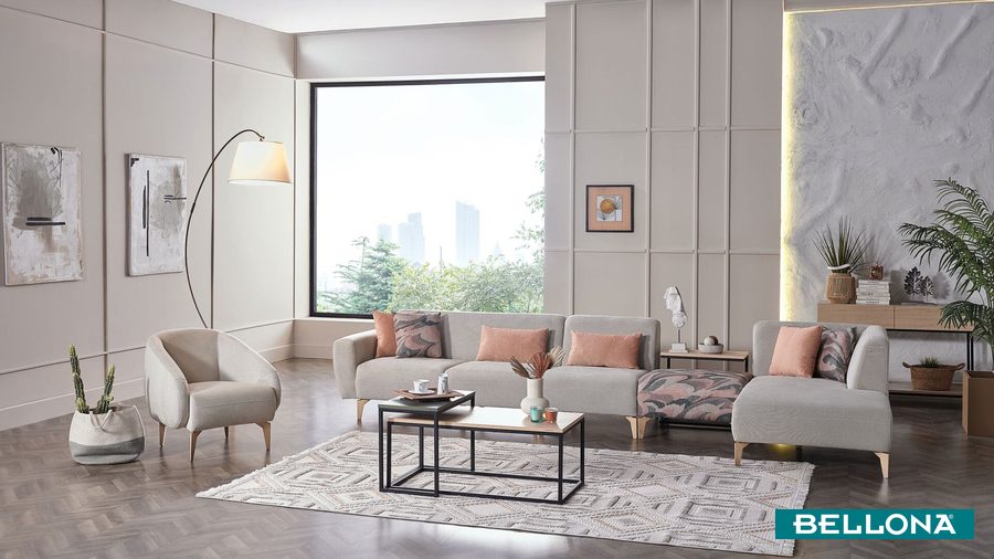 Orleon Wohnlandschaft Modular - Taupe - Eiche-Füße von Bellona