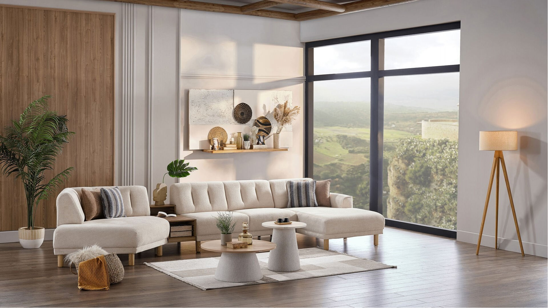 Atlanta Wohnlandschaft Modular - Creme - Eiche-Füße