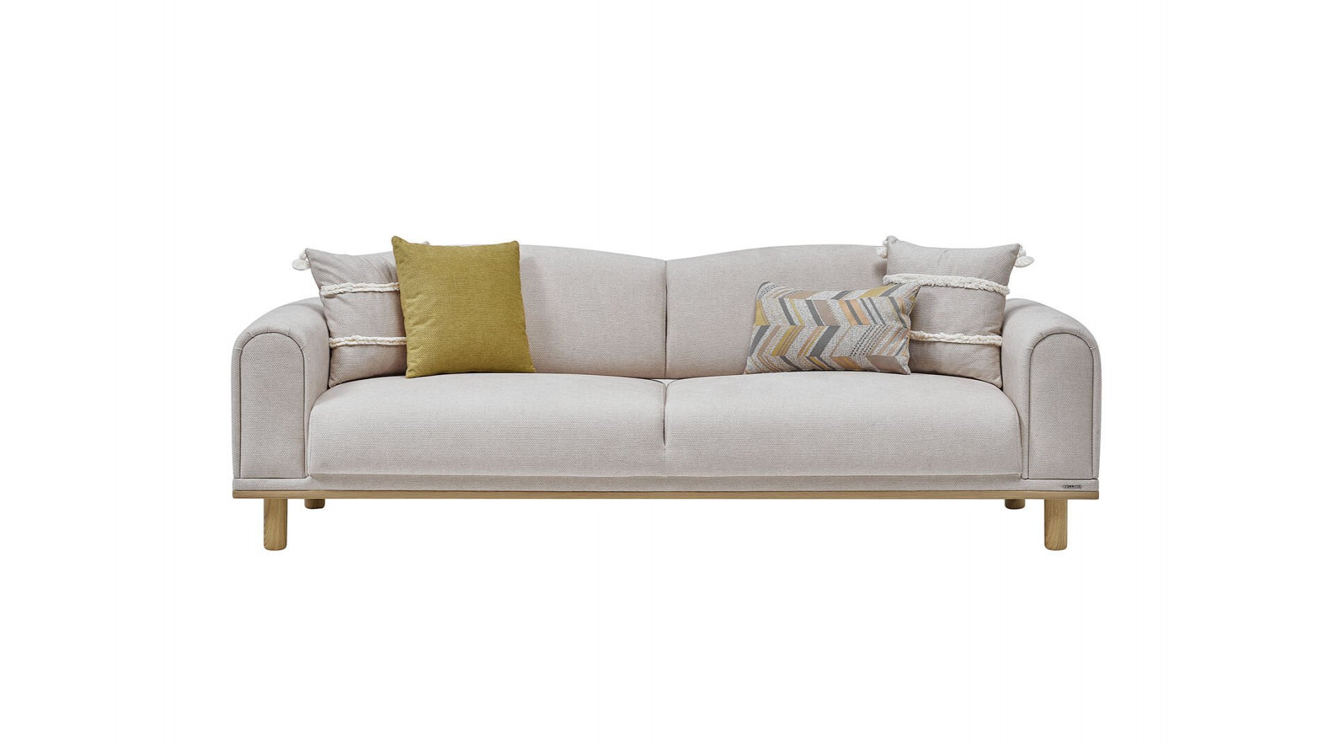 Boheems 3er-Sofa - Creme - Gelb Kırlent