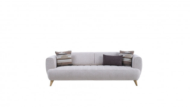 Mona 3er-Sofa - Beige - Eiche-Füße