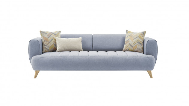 Mona 3er-Sofa - Blau - Eiche-Füße