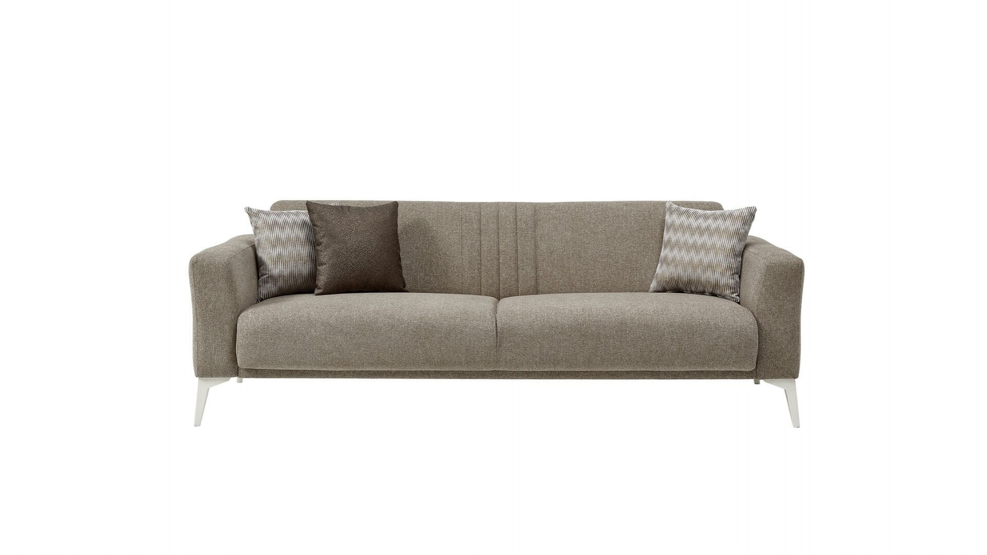 Nadia 3er-Sofa - Taupe - Weiß-Füße