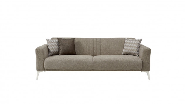 Nadia 3er-Sofa - Taupe - Weiß-Füße