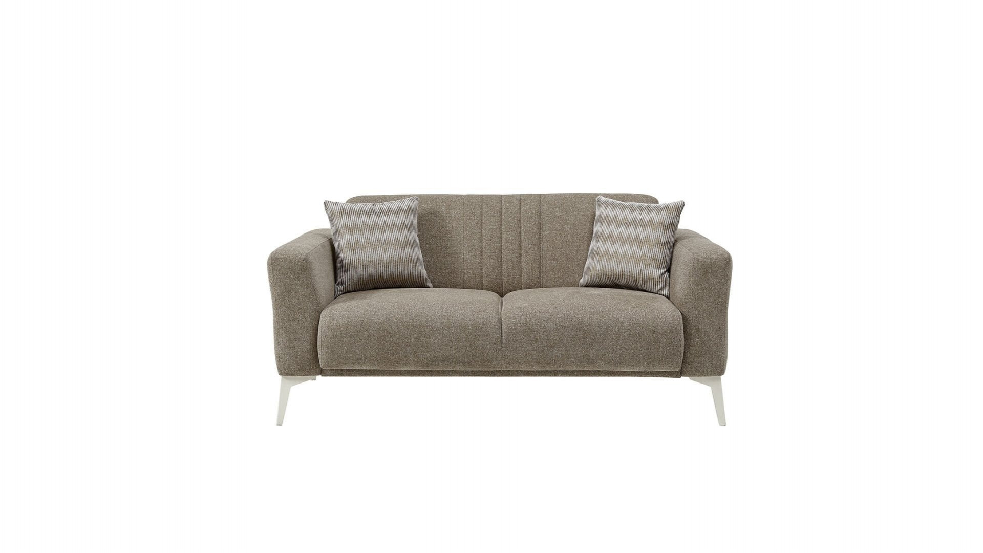 Nadia 2er-Sofa - Taupe - Weiß-Füße