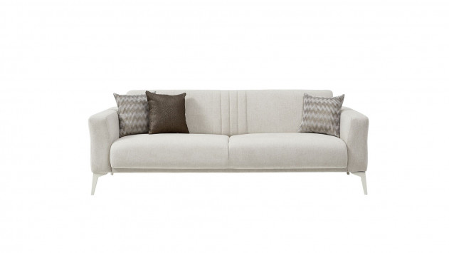 Nadia 3er-Sofa - Creme - Weiß-Füße