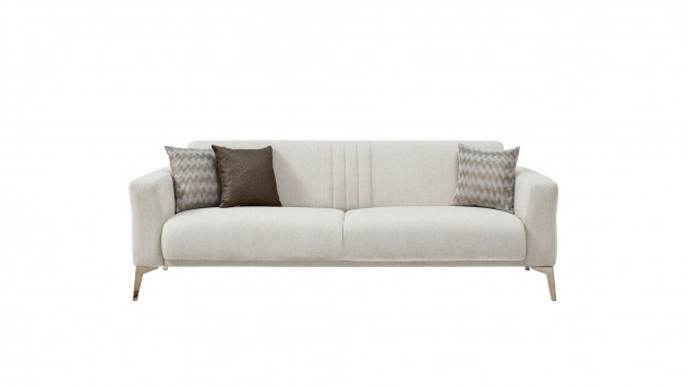 Nadia 3er-Sofa - Creme - Bronz-Füße