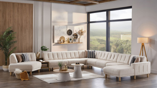 Atlanta Wohnlandschaft Modular - Creme - Eiche-Füße