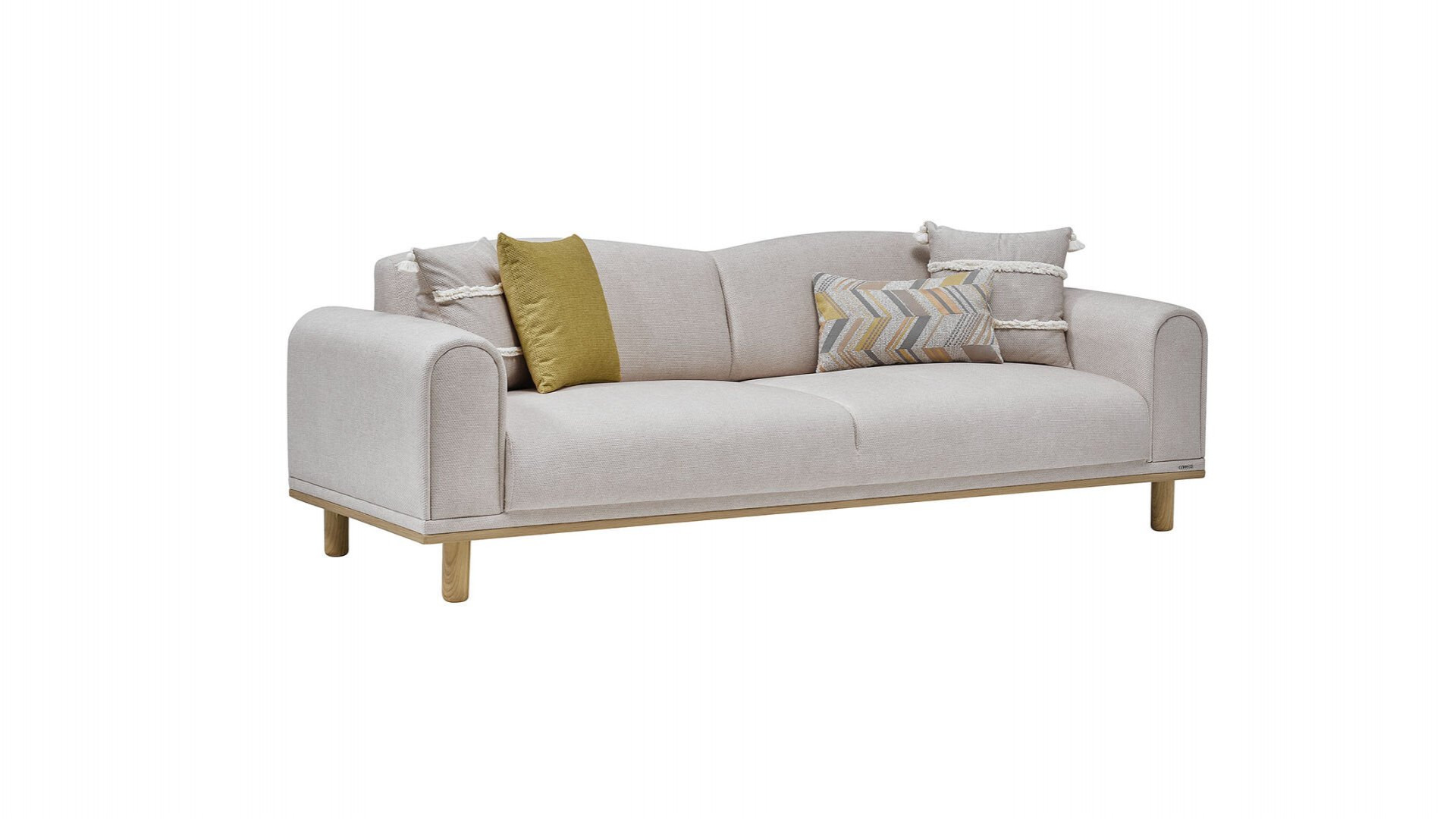 Boheems 3er-Sofa - Creme - Gelb Kırlent