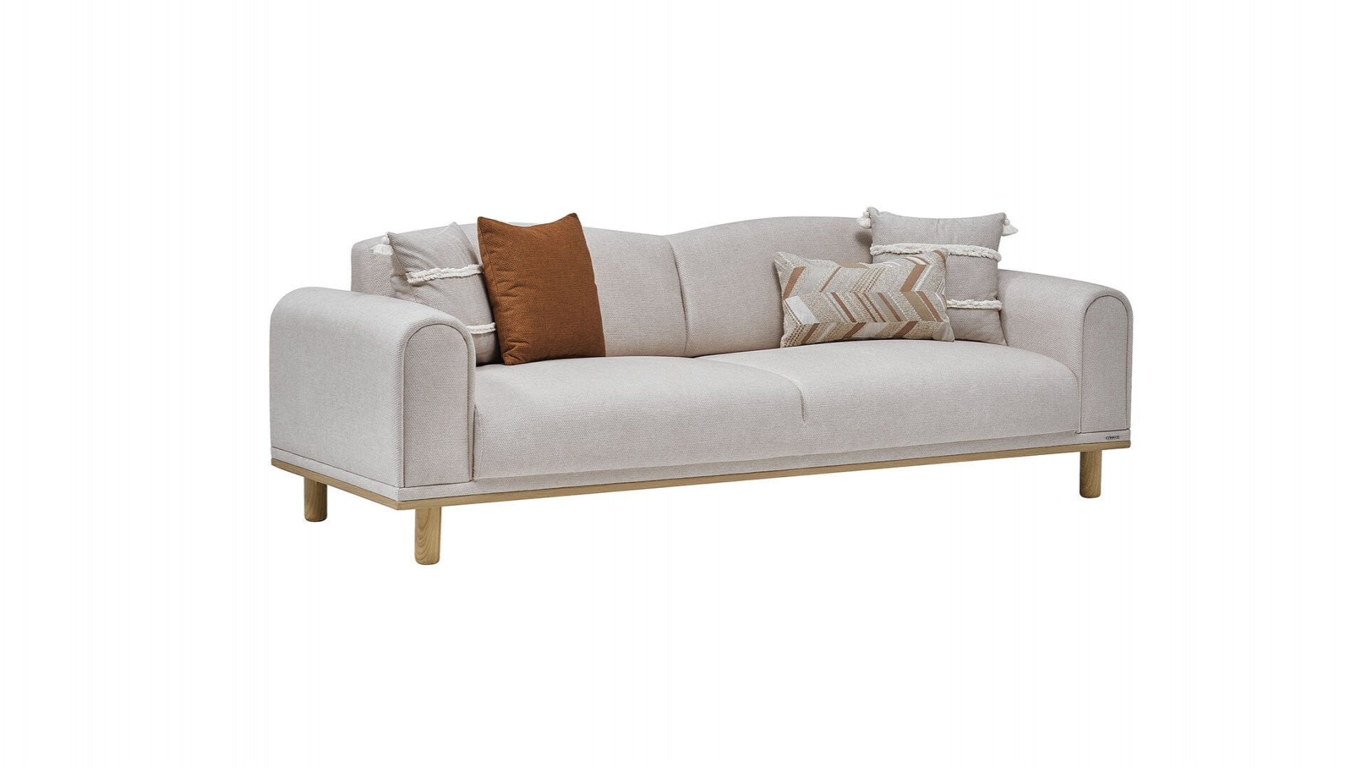 Boheems 3er-Sofa - Creme - Kiremit Kırlent