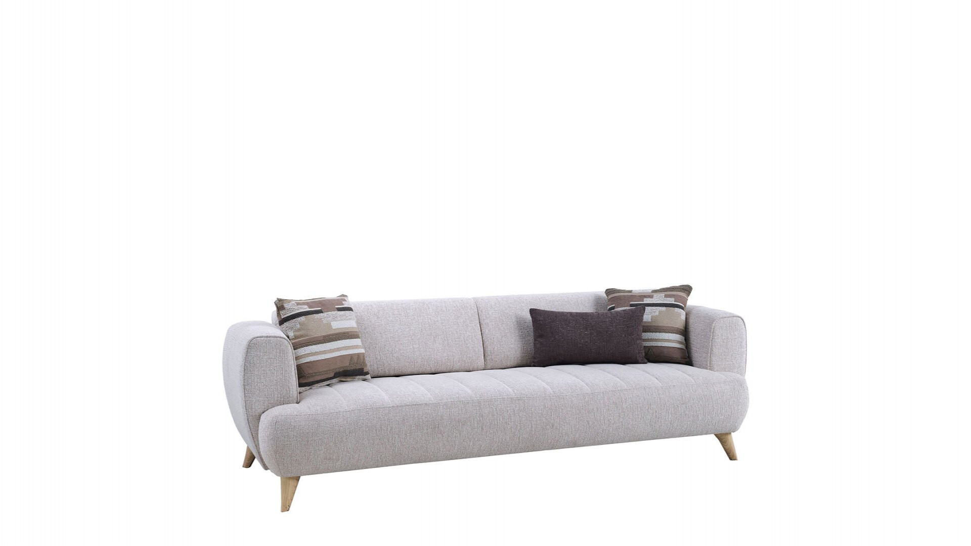 Mona 3er-Sofa - Beige - Eiche-Füße