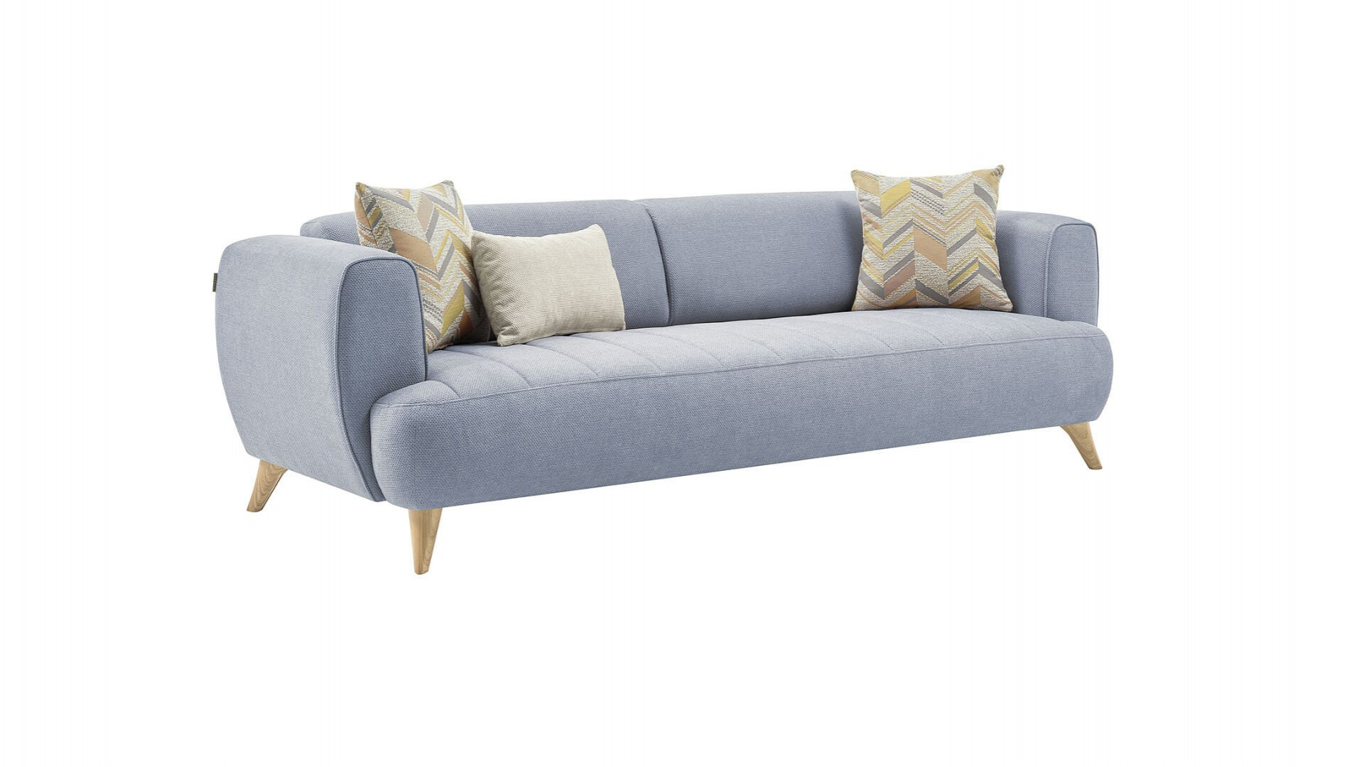 Mona 3er-Sofa - Blau - Eiche-Füße