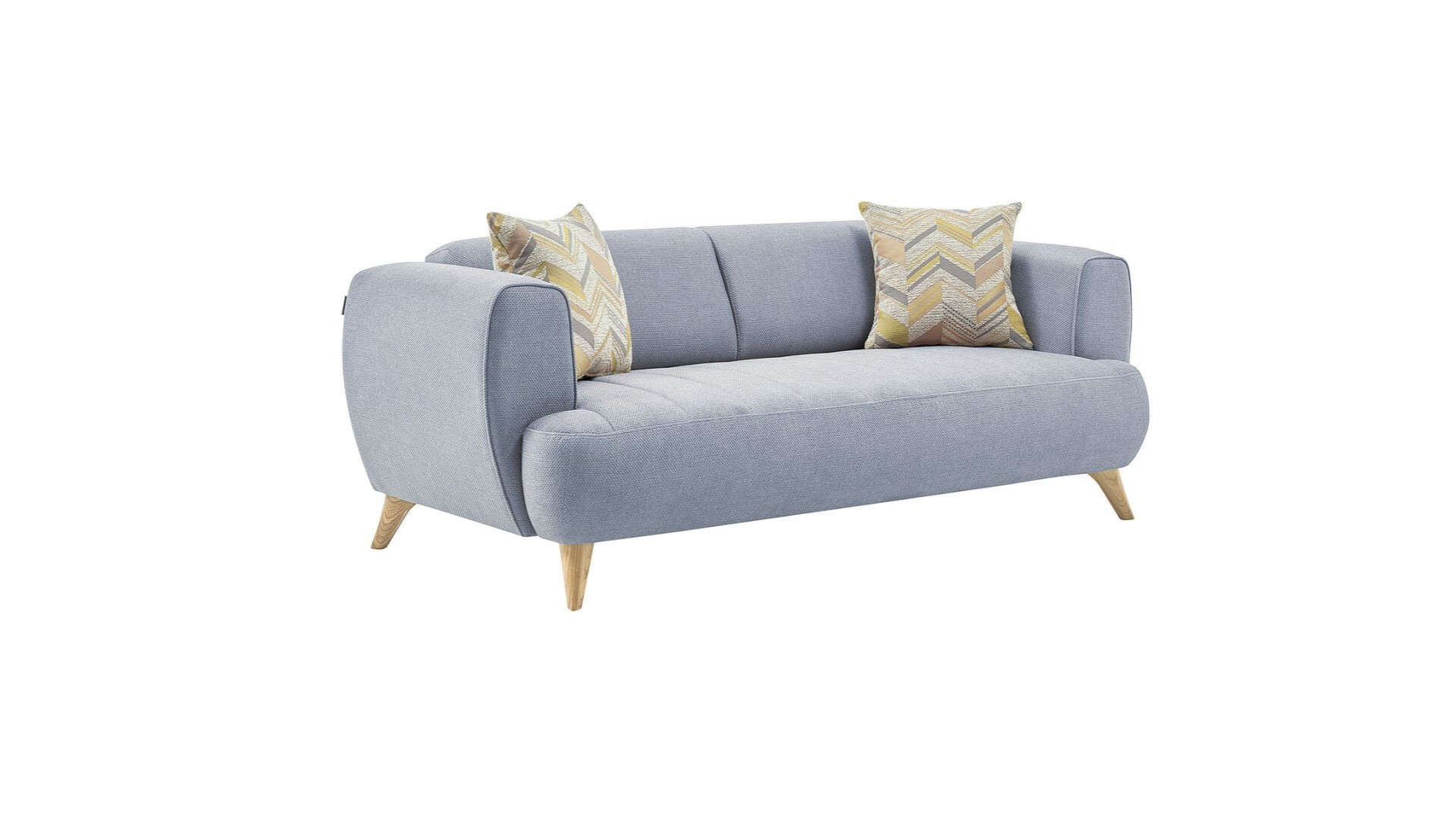 Mona 2er-Sofa - Blau - Eiche-Füße